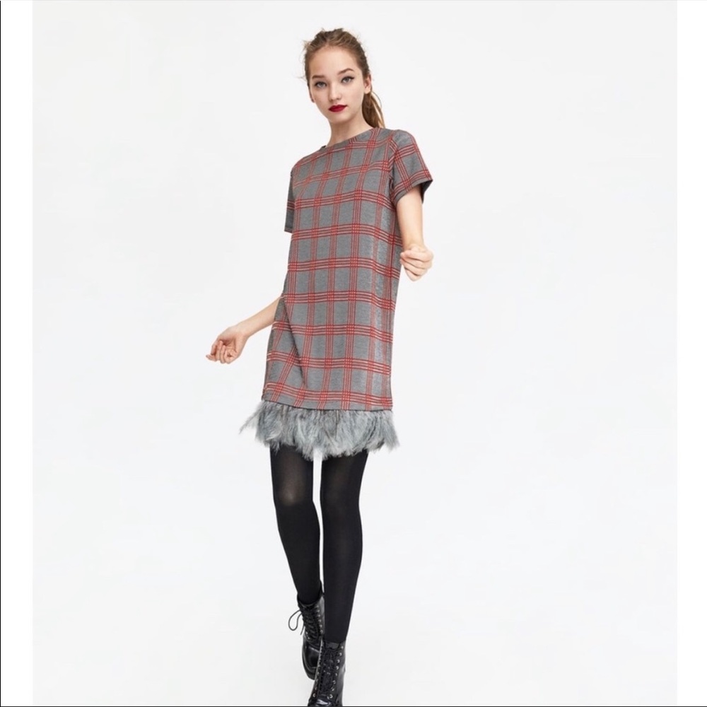 Zara Plaid Feather Dress